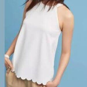 Anthropologie Eri & Ali Scalloped Top Eri + Ali white top ivory size Large